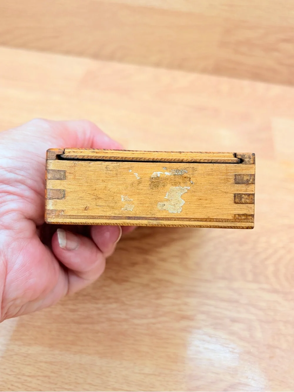 Vintage 1930-1960's Wood Pencil Box Sliding Lid Dovetails